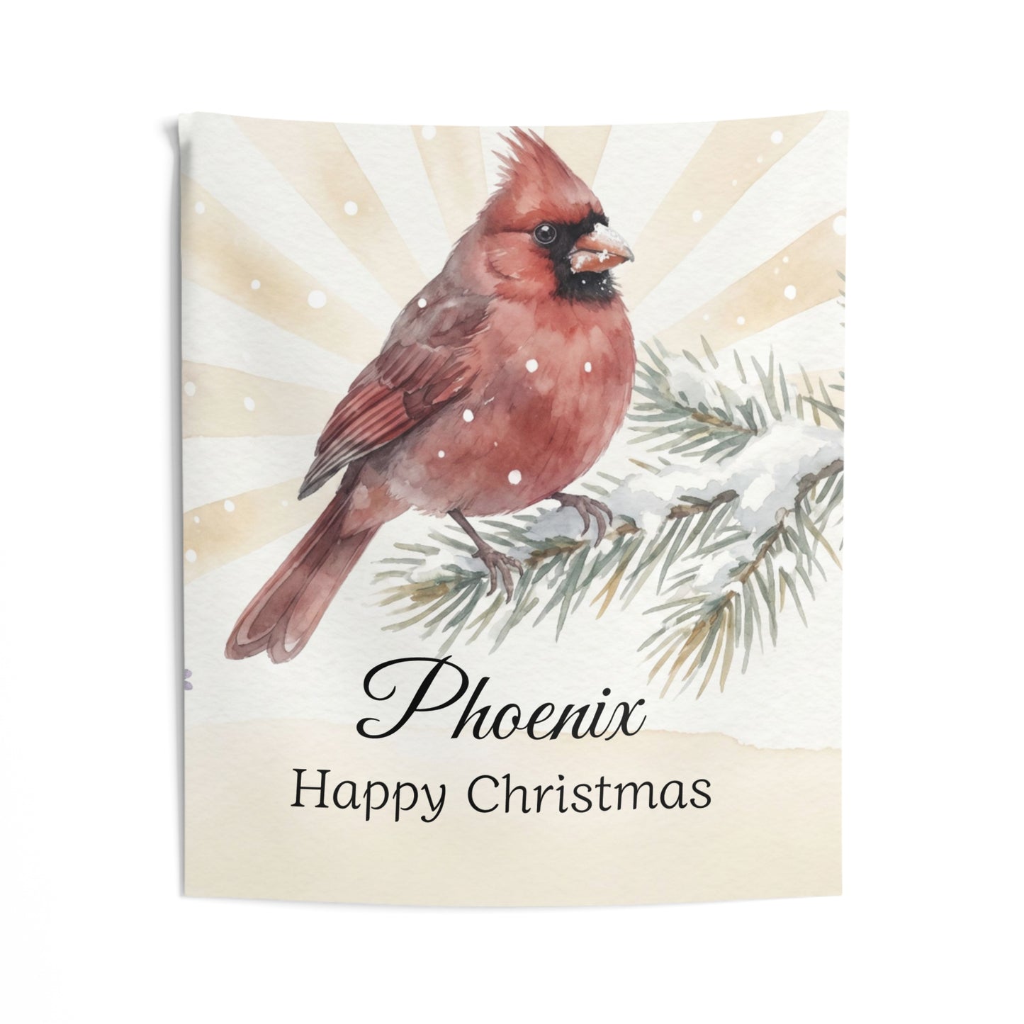 Cardinal Bird Phoenix Happy Christmas Tapestry | Holiday Wall Hanging