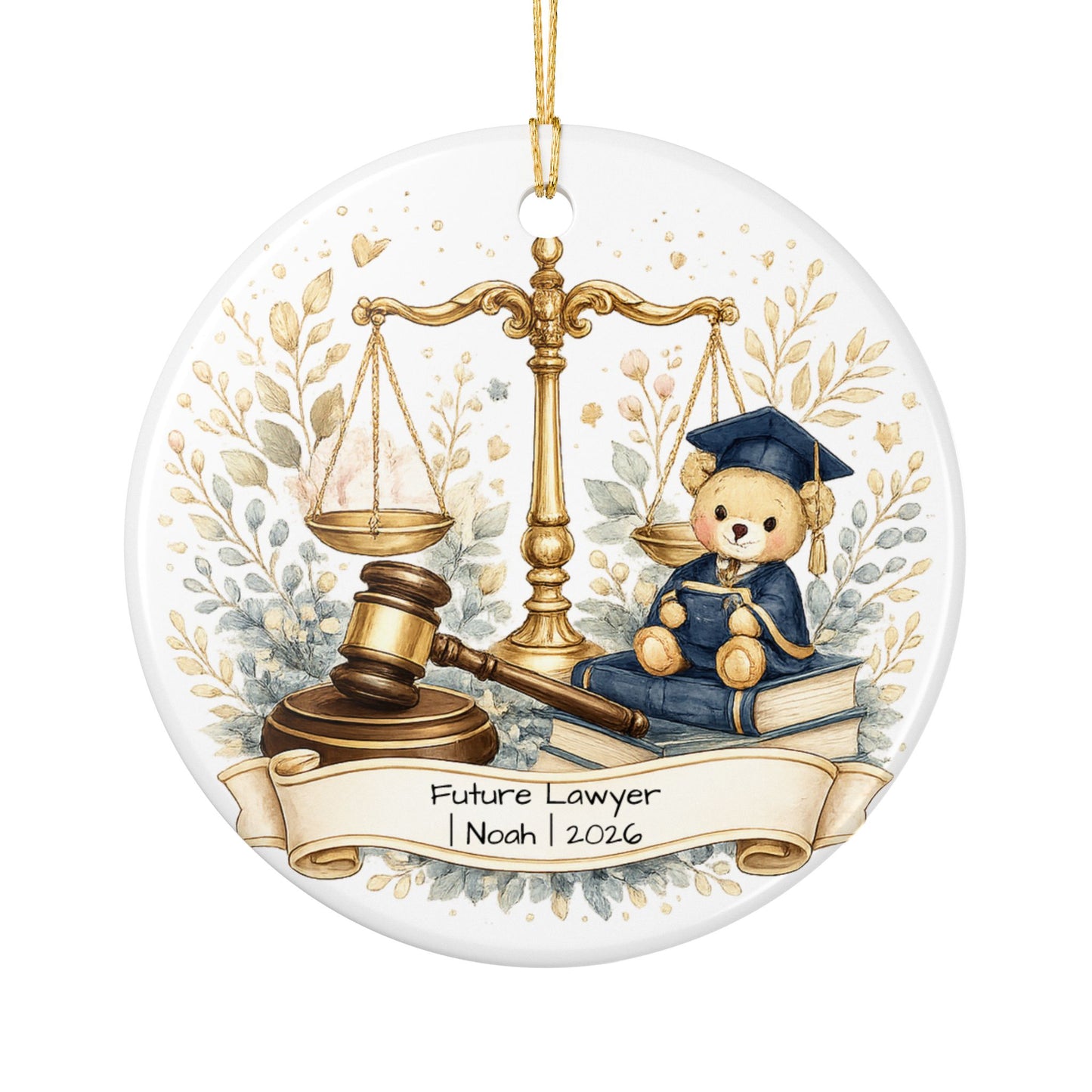 Future Lawyer Christmas Ornament Personalized with Name, Cute Ceramic Keepsake, Kids Attorney Gift, Baby Gift 2026