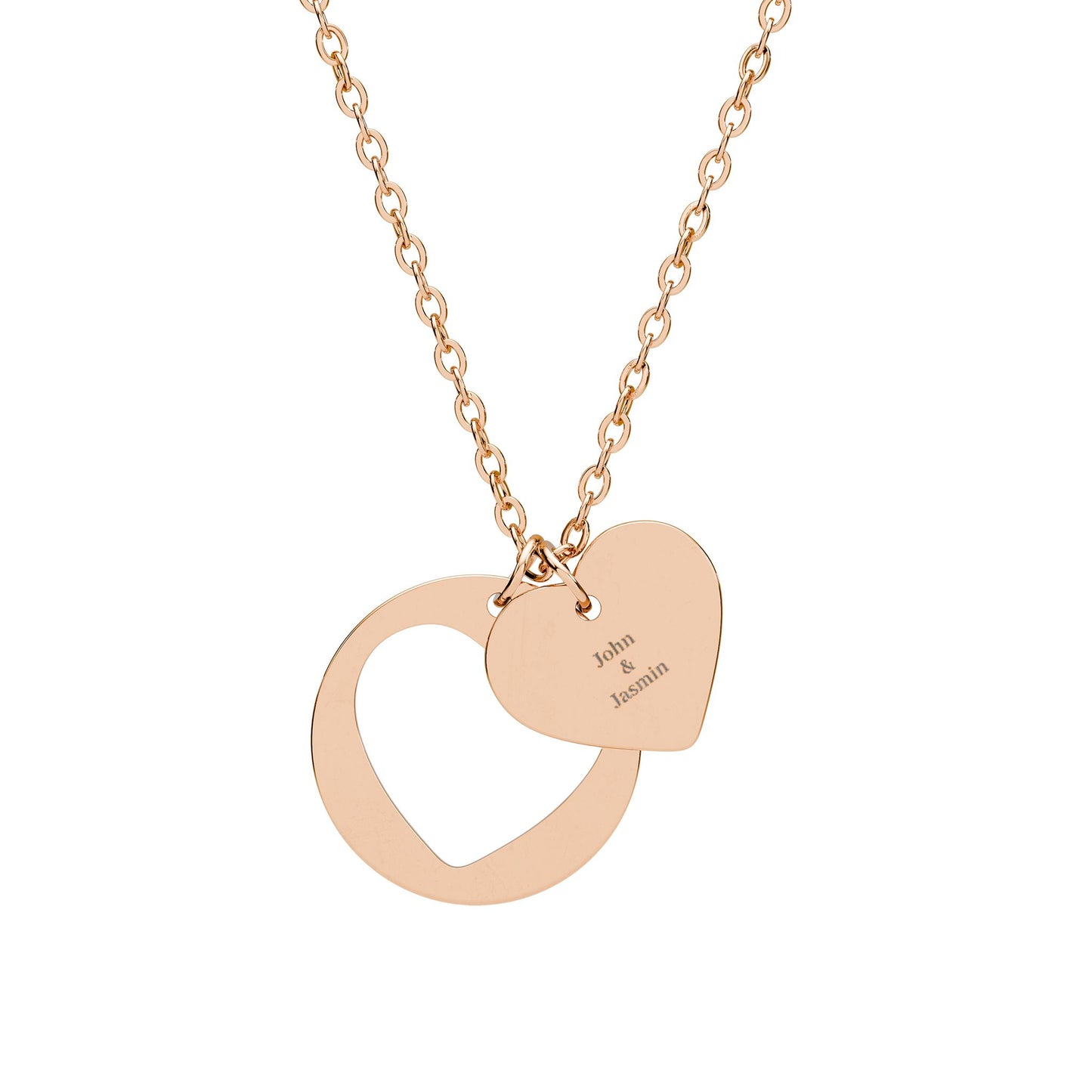 Engraved Heart Pendant Necklace | Cutout Ring Accent, Silver or Rose Gold