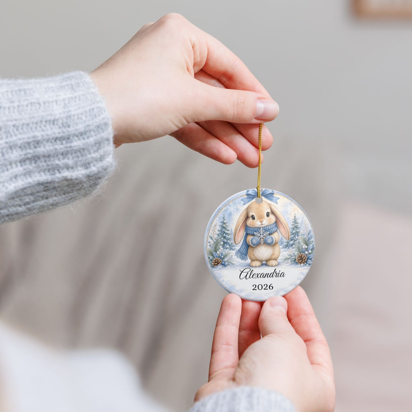 Baby Boy First Christmas Ornament Personalized, Blue Bunny Keepsake with Name 2026, New Baby Boy Gift, Grandson Ornament