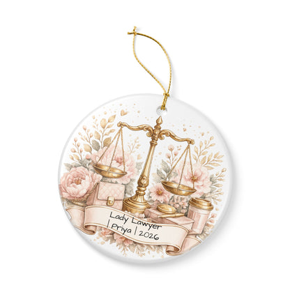 Female Lawyer Christmas Ornament Personalized with Name, Ceramic Keepsake, Lady Lawyer Attorney Gift for Her 2026