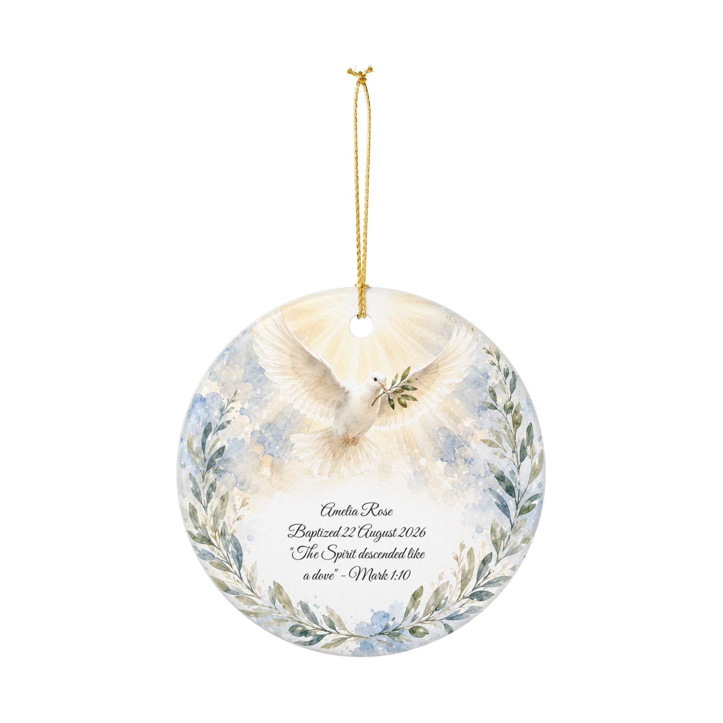 Dove Baptism Ornament Personalized, Holy Spirit Christening Keepsake with Name, Ceramic Baby Dedication Gift, Godparent Gift from Godchild