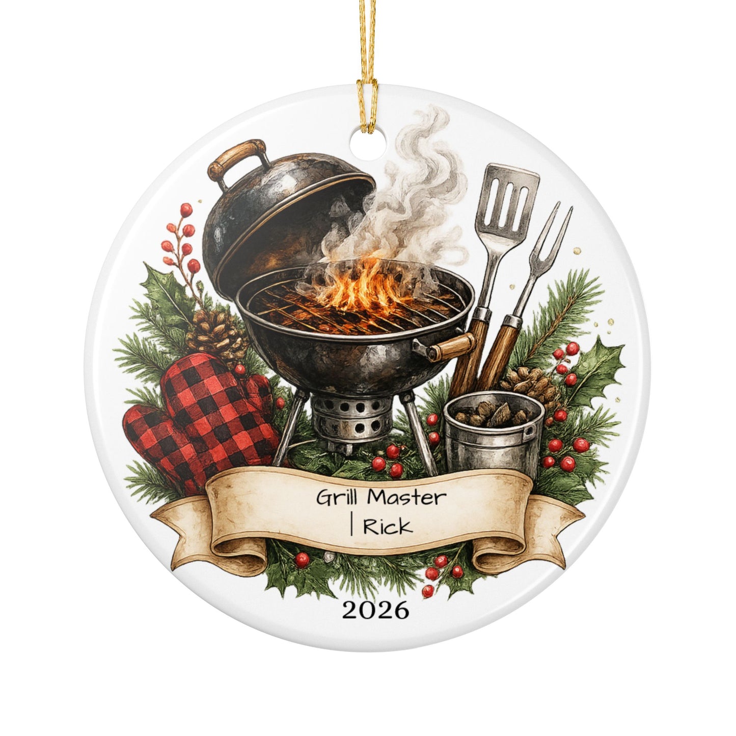BBQ Father in Law Ornament Personalized, Grill Master Ceramic Keepsake with Name, Grilling FIL Gift 2026