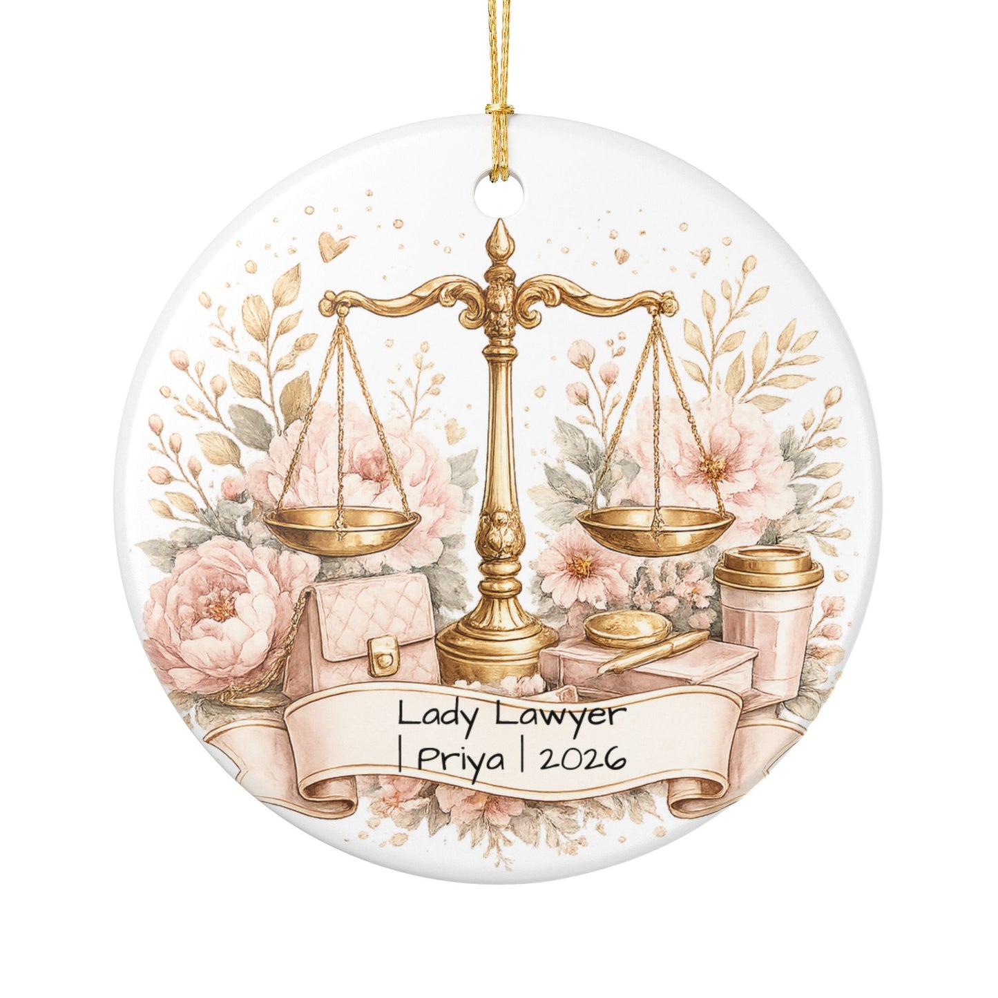 Female Lawyer Christmas Ornament Personalized with Name, Ceramic Keepsake, Lady Lawyer Attorney Gift for Her 2026