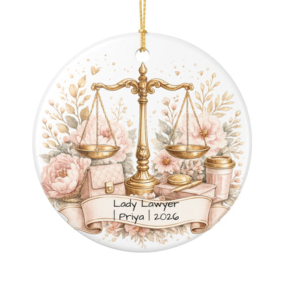 Female Lawyer Christmas Ornament Personalized with Name, Ceramic Keepsake, Lady Lawyer Attorney Gift for Her 2026