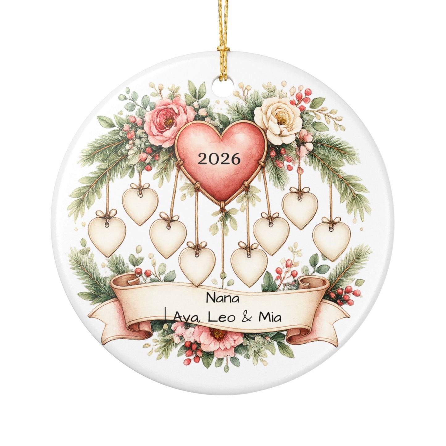 Nana Christmas Ornament Personalized with Grandkids Names, Ceramic Keepsake, Gift for Nana from Grandkids 2026