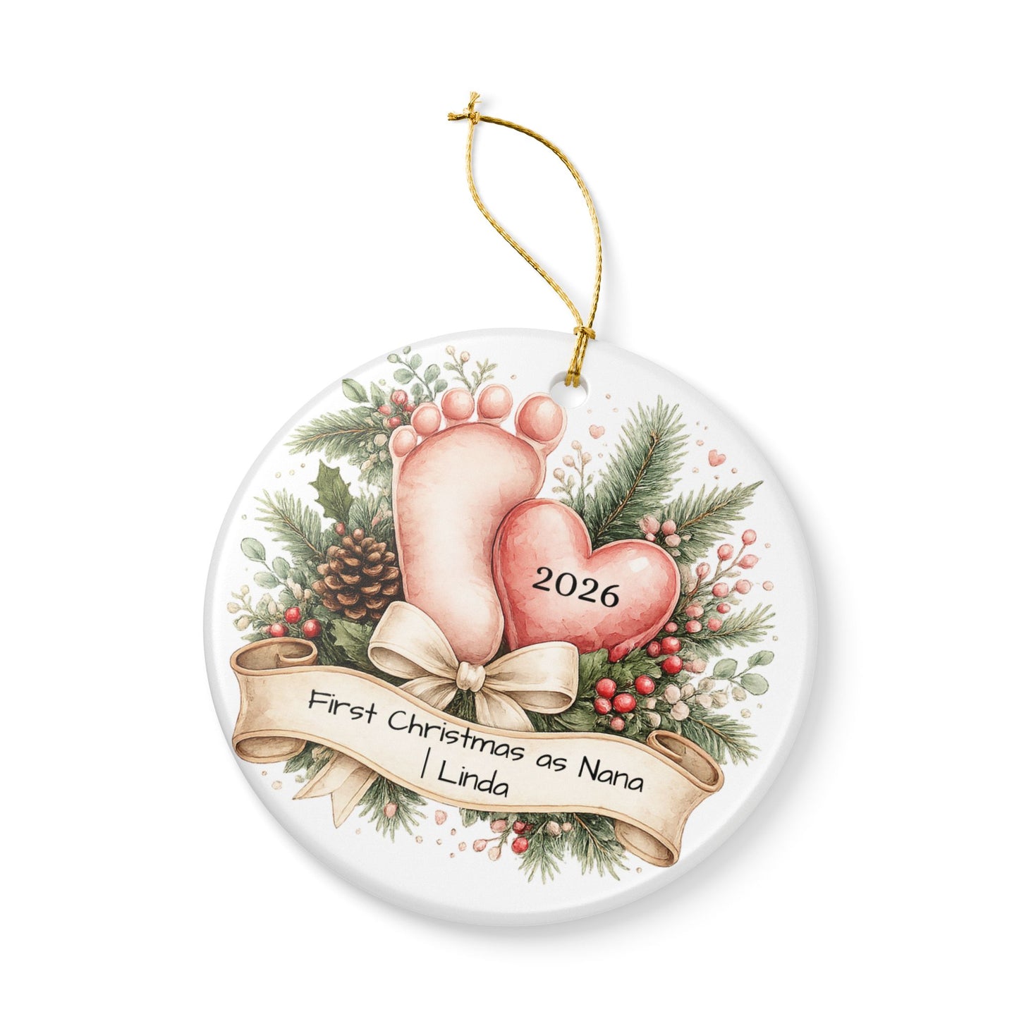 First Christmas as Nana Ornament 2026 Personalized, New Grandma Ceramic Keepsake, New Nana Gift, Pregnancy Reveal