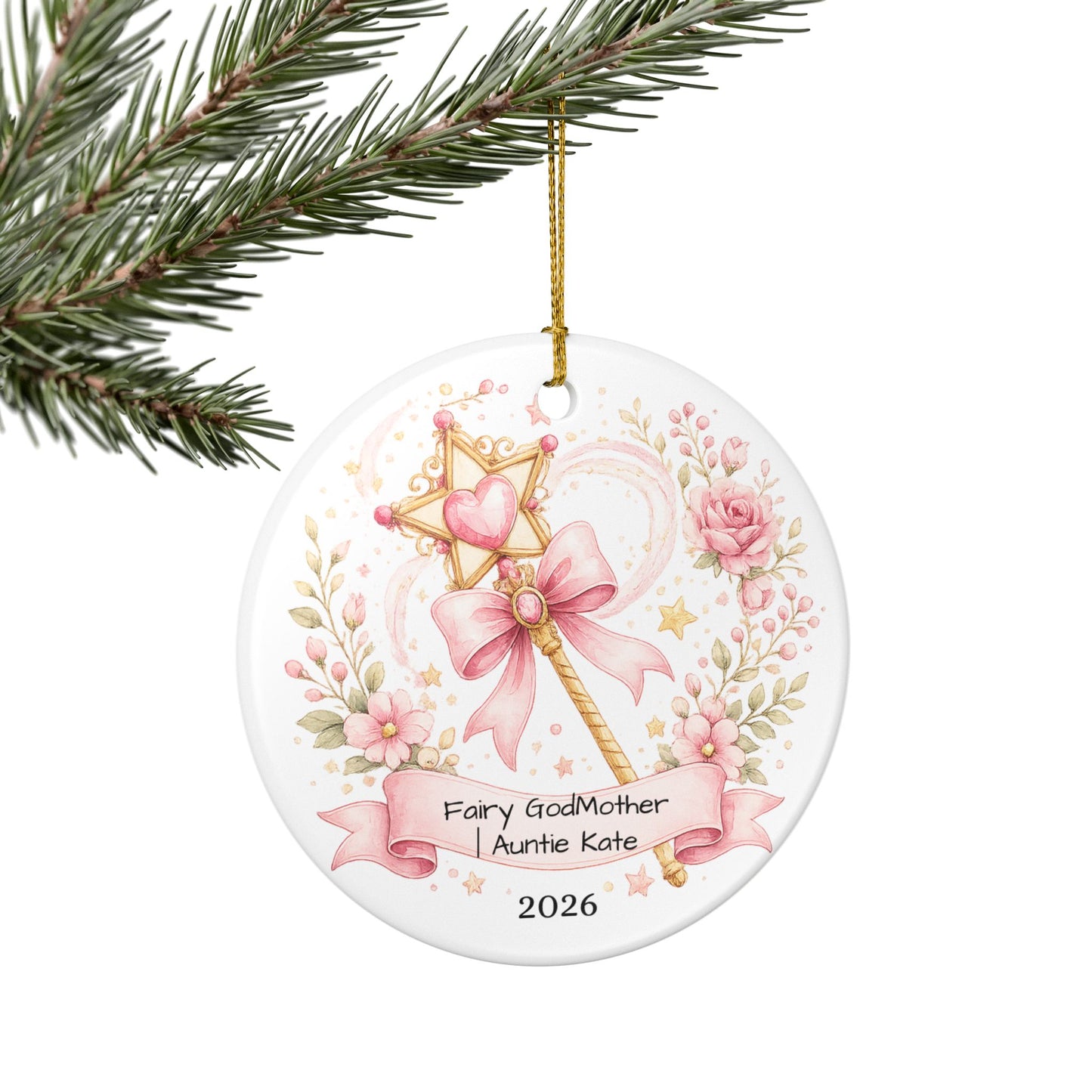 Fairy Godmother Christmas Ornament Personalized, Cute Ceramic Keepsake with Name, Whimsical Godmother Gift 2026