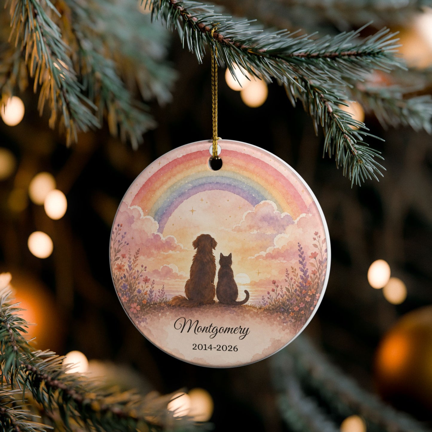 Pet Memorial Ornament Personalized, Rainbow Bridge Keepsake with Name, Dog Cat Remembrance Gift, Pet Loss Sympathy