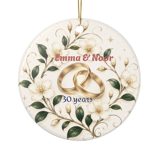 Wedding Rings Floral Ornament | Anniversary 30 Years, Personalized Names