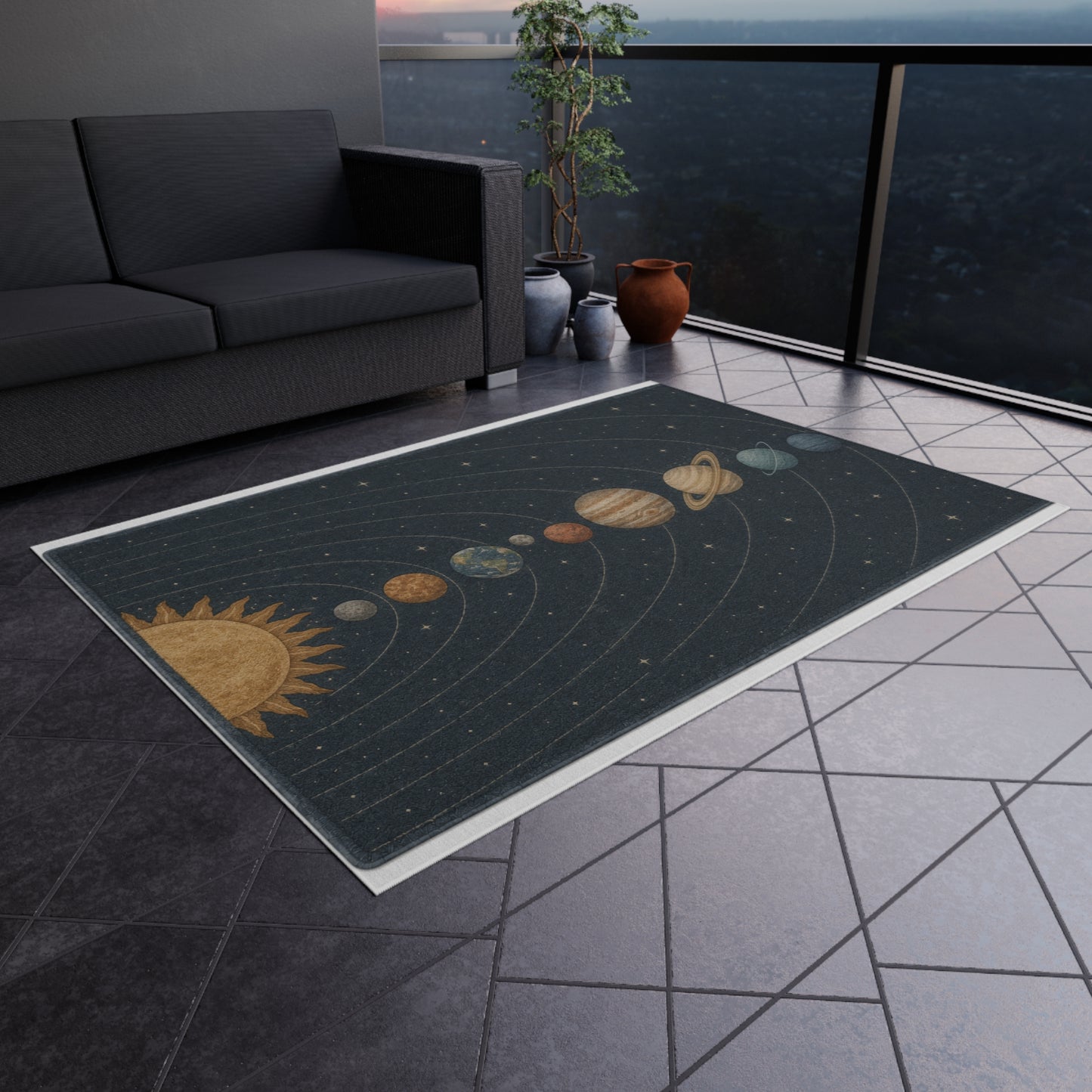 Solar System Planets Outdoor Rug | Celestial Orbit Patio Mat