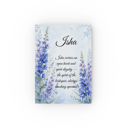 Larkspur Birth Month Flower Journal Custom Name, July Birthday Gift for Her, Rare Birth Flower Personalized Diary