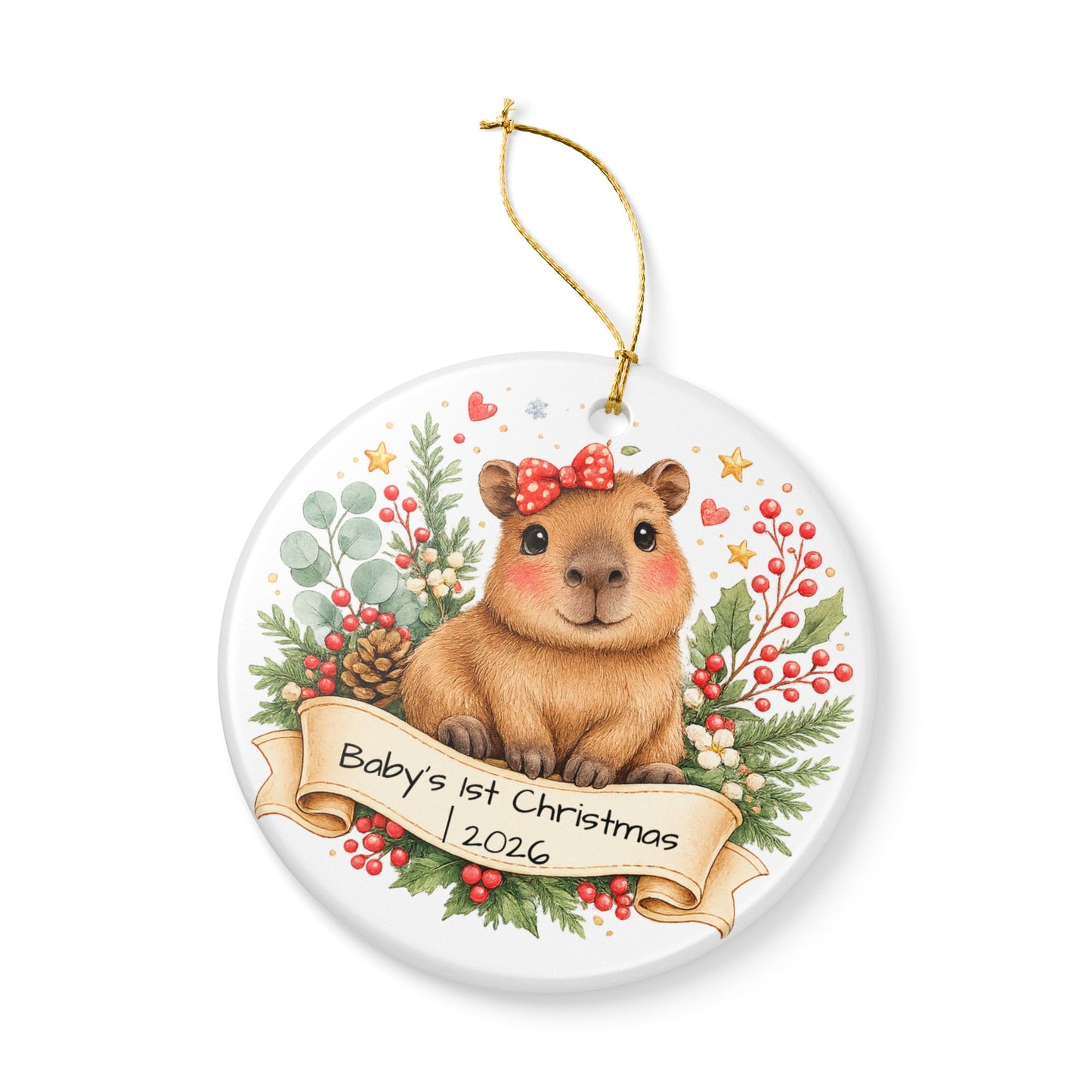 Baby Capybara Christmas Ornament Personalized with Name, Cute Ceramic Keepsake, Kids Capybara Lover Gift 2026