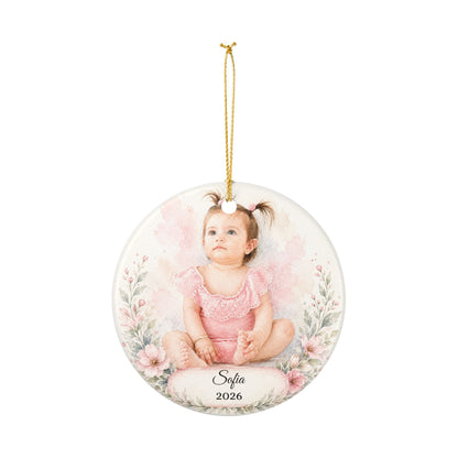 Personalized Baby Portrait Ornament ceramic keepsake | Photo Name Year