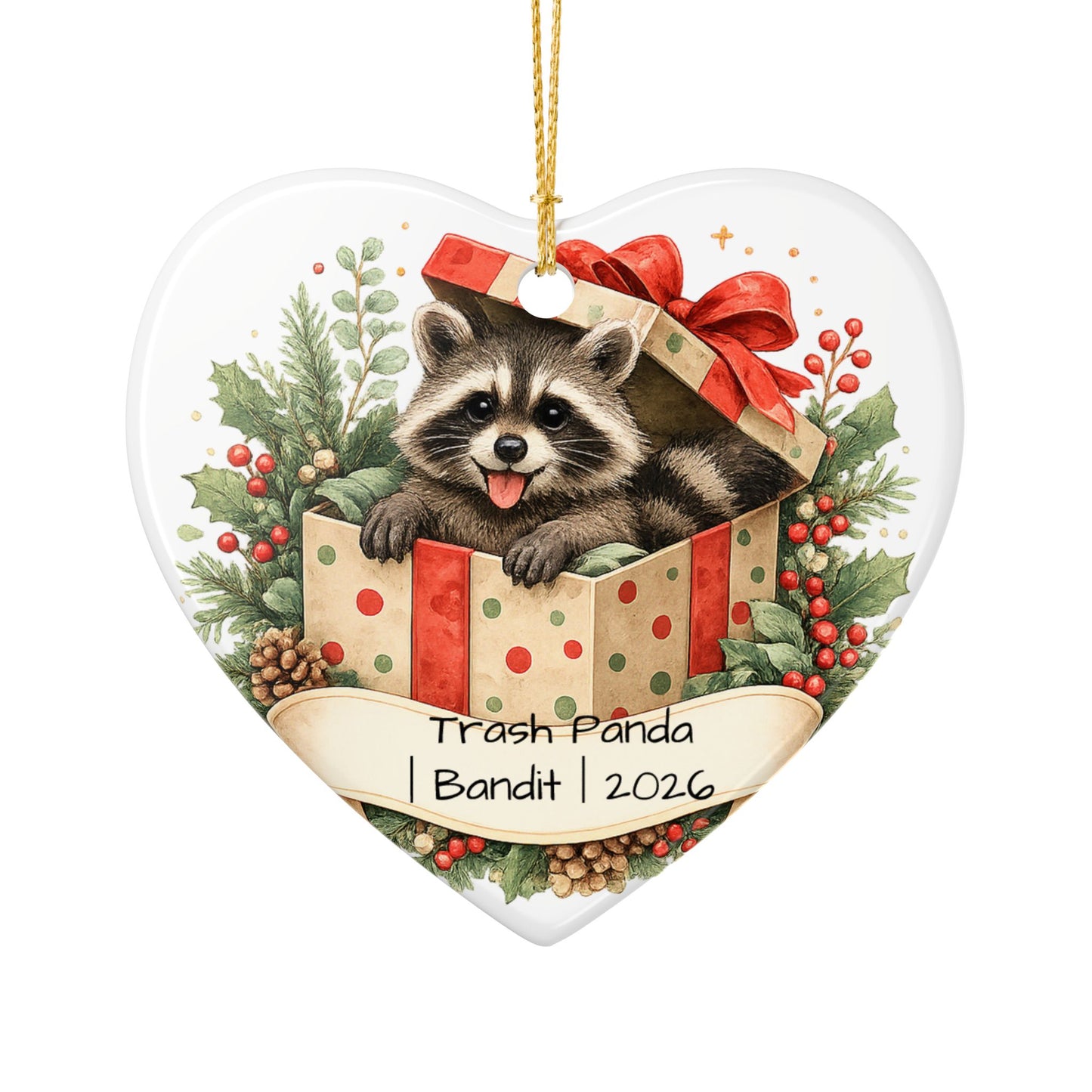 Trash Panda Christmas Ornament Personalized with Name, Funny Cute Ceramic Keepsake, Raccoon Lover Gift 2026