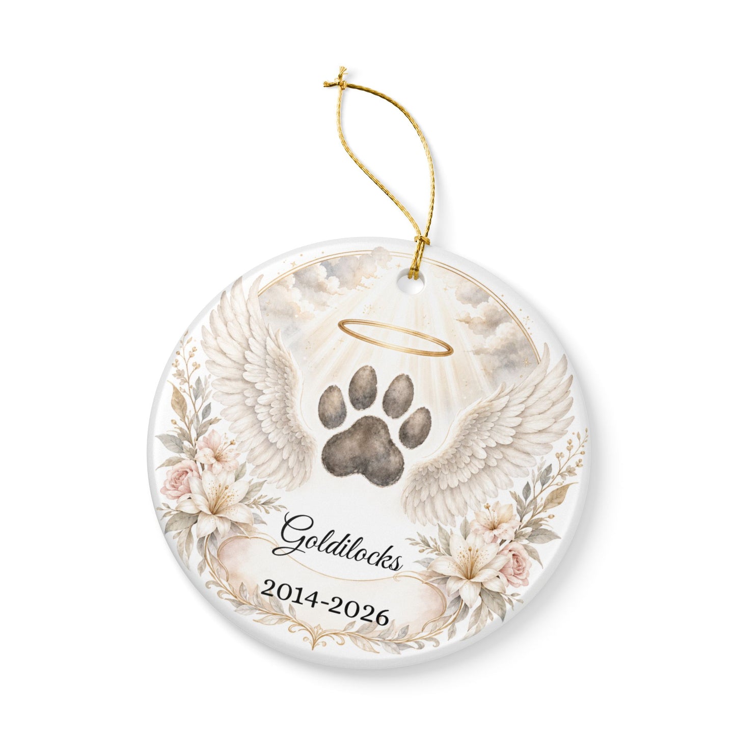 Pet Memorial Ornament Personalized, Paw Print Angel Wings Keepsake with Name, Dog Cat Loss Sympathy Gift, Remembrance