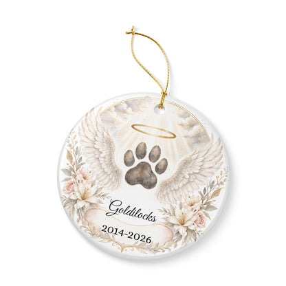 Pet Memorial Ornament Personalized, Paw Print Angel Wings Keepsake with Name, Dog Cat Loss Sympathy Gift, Remembrance
