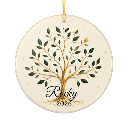 Gold Olive Tree with Name & Year Ceramic Ornament | Heart Ornament