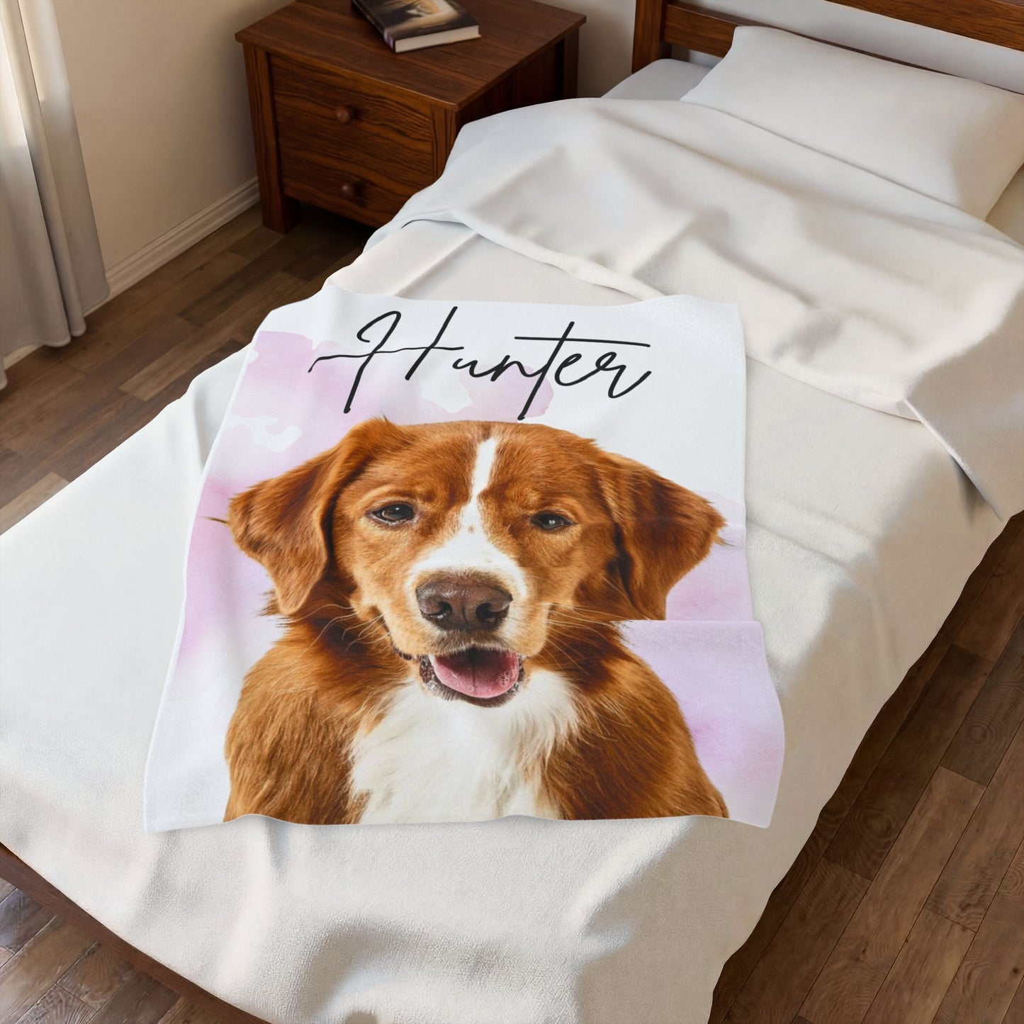 Personalized Dog Portrait Velveteen Plush Blanket | Custom Name Pet Blanket