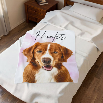 Personalized Dog Portrait Velveteen Plush Blanket | Custom Name Pet Blanket