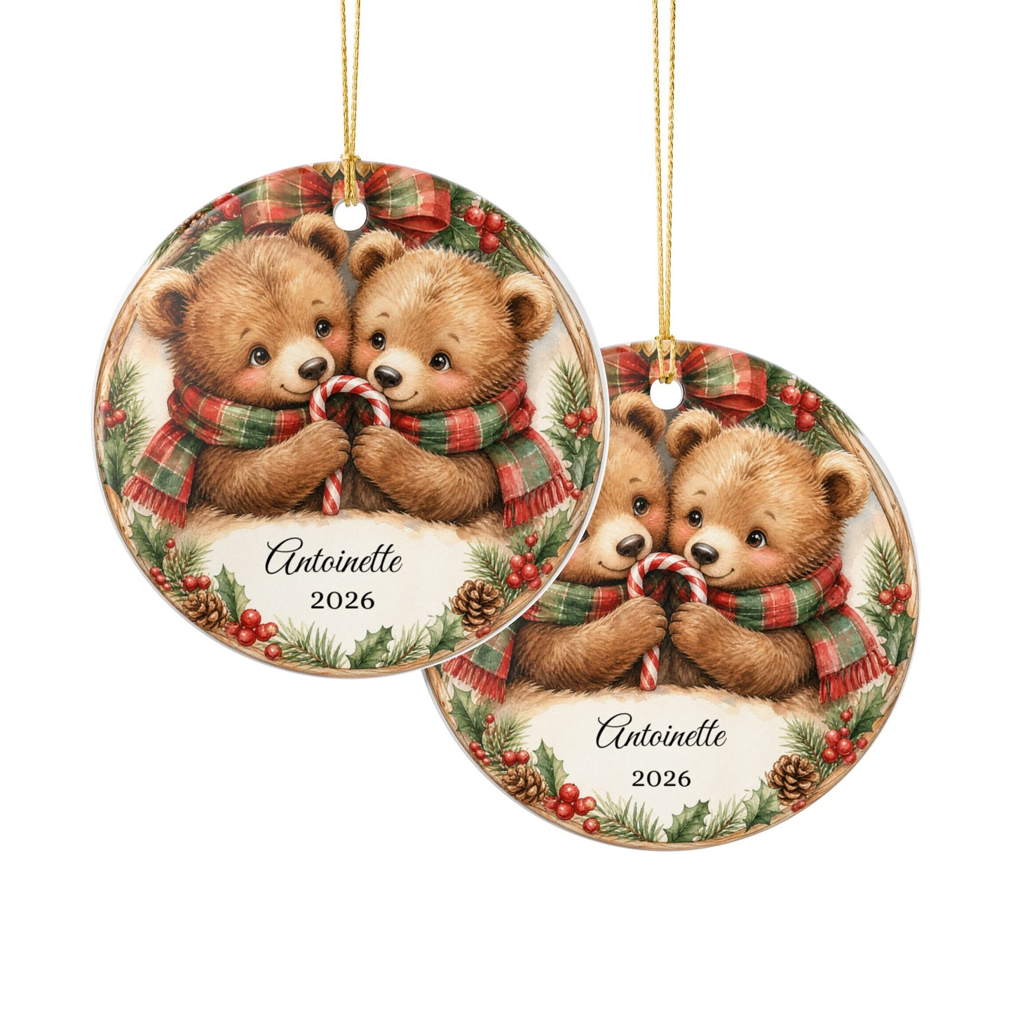 Twins First Christmas Ornament Personalized with Names, Twin Bears Keepsake 2026, Twin Baby Gift, New Twins Ornament