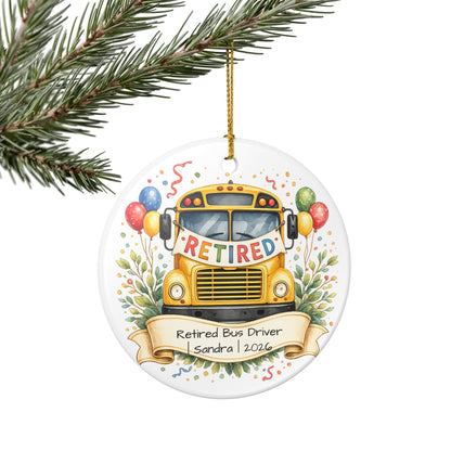 Retired Bus Driver Ornament 2026 Personalized, Ceramic Keepsake with Name, Bus Driver Retirement Gift, Keepsake