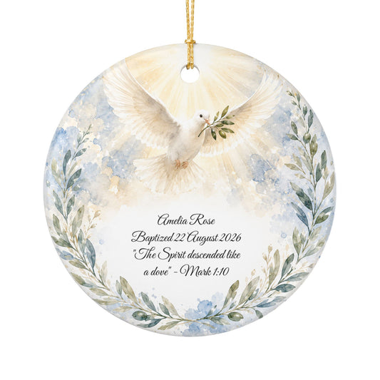 Dove Baptism Ornament Personalized, Holy Spirit Christening Keepsake with Name, Ceramic Baby Dedication Gift, Godparent Gift from Godchild