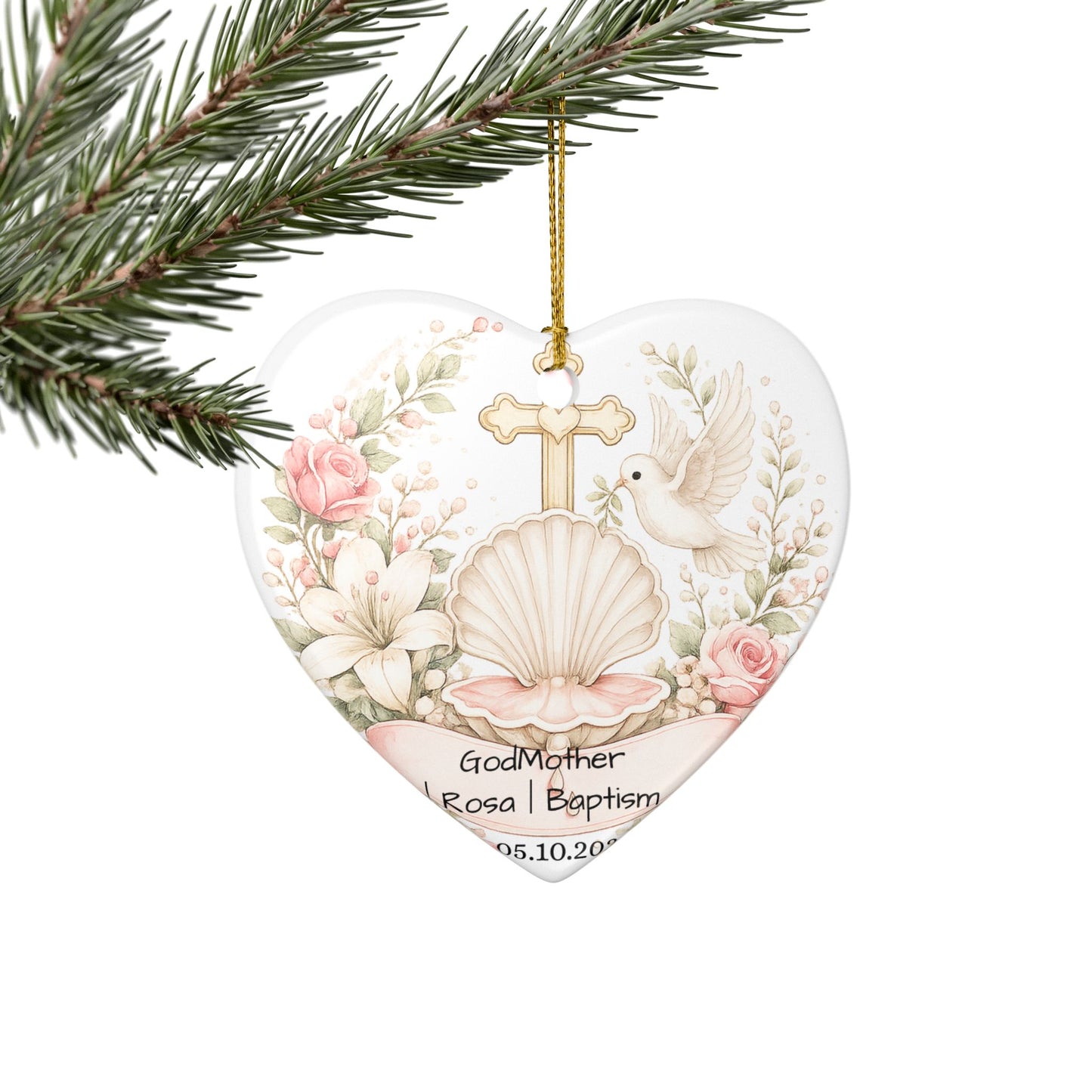 Baptism Godmother Ornament Personalized, Ceramic Christening Keepsake with Name Date, Godmother Baptism Gift 2026