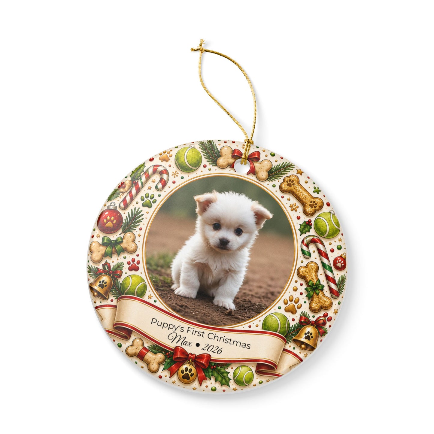 Puppy's First Christmas Ornament | Ceramic Photo Holiday Decoration