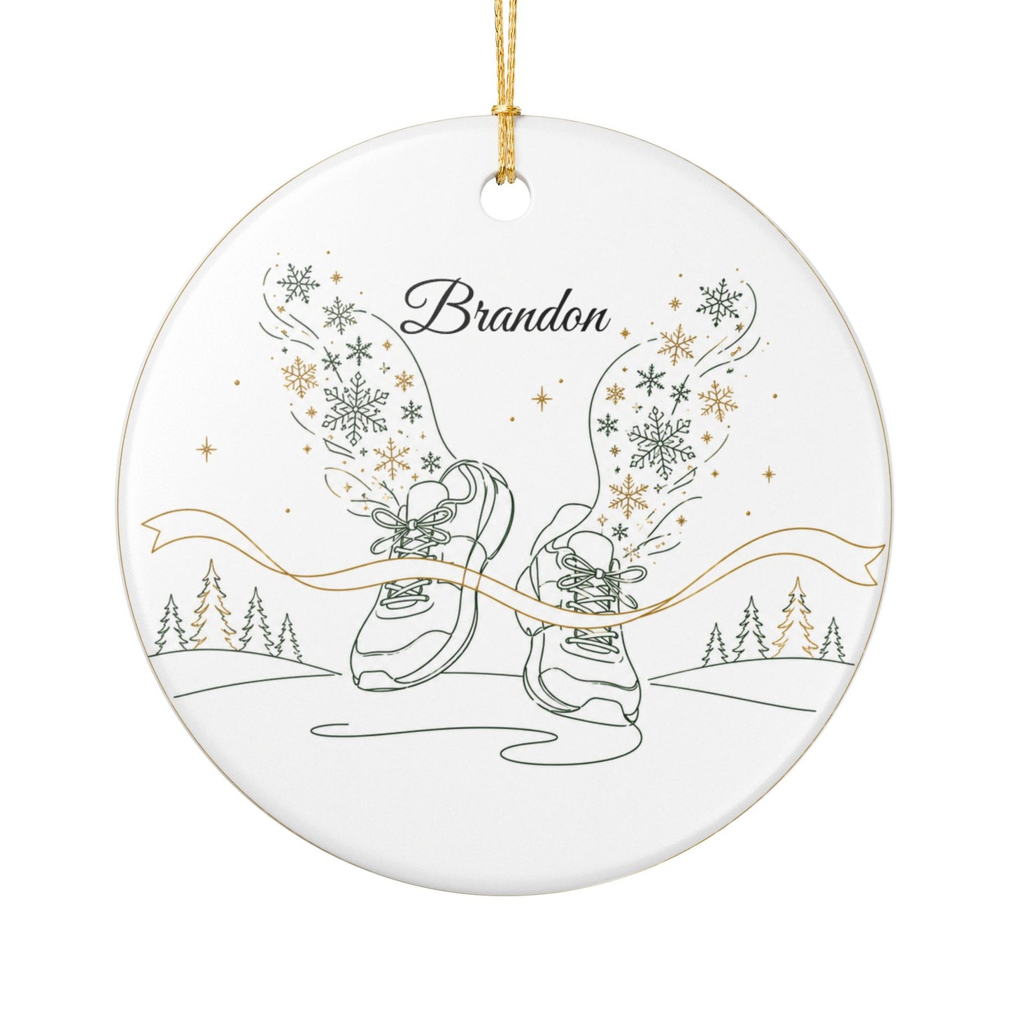 Ice Skate Illustration Ornament | Ceramic Heart Christmas Ornament
