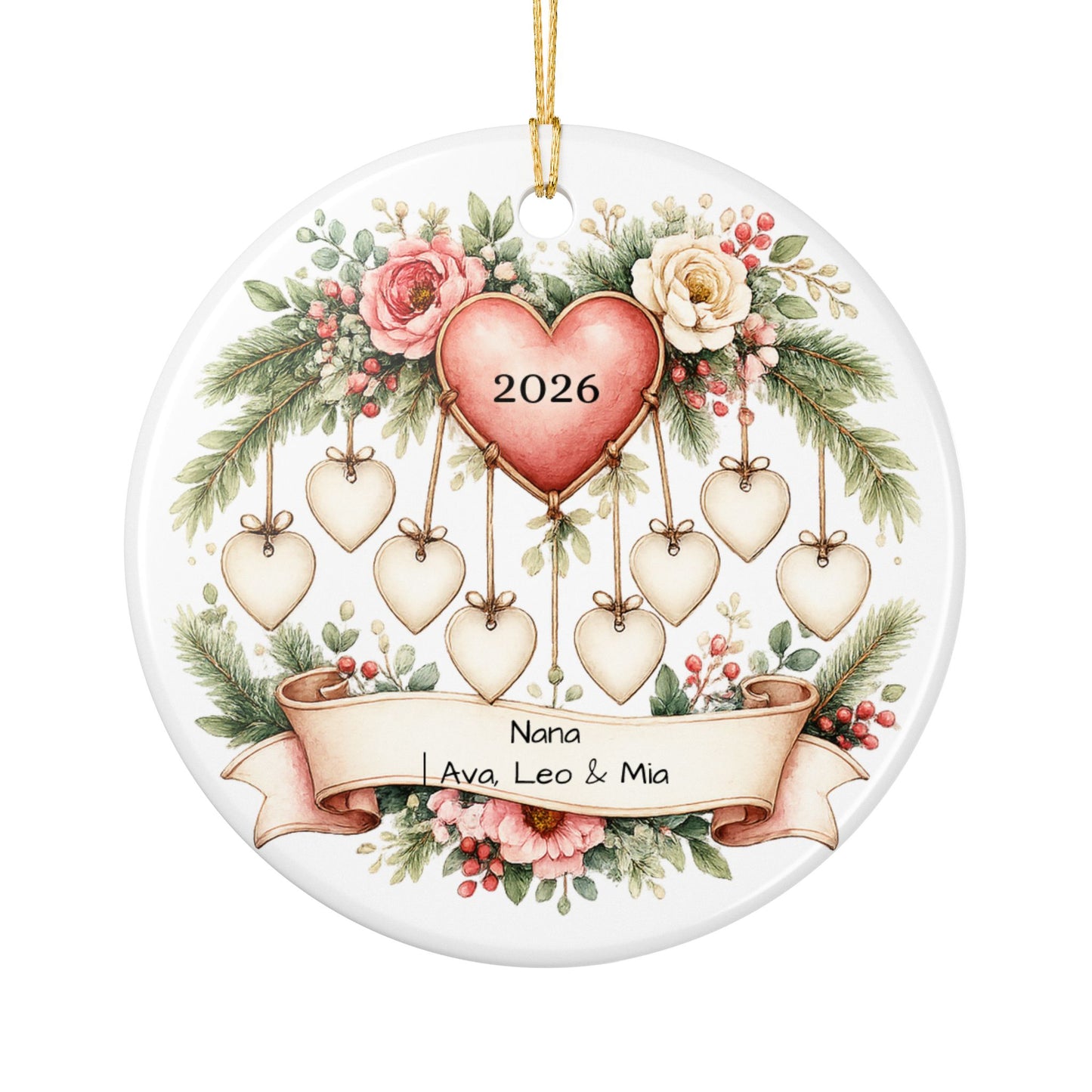 Nana Christmas Ornament Personalized with Grandkids Names, Ceramic Keepsake, Gift for Nana from Grandkids 2026