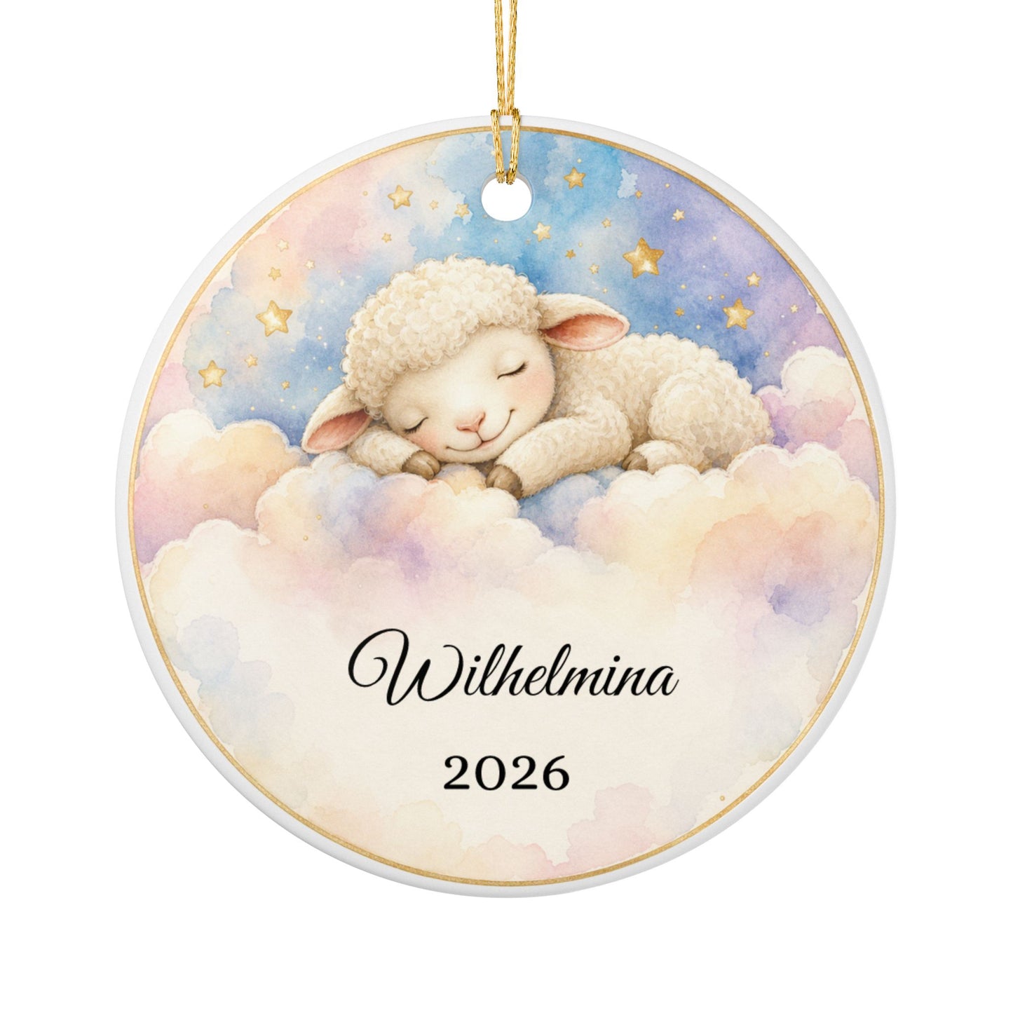 Baby First Christmas Ornament Personalized, Lamb on Cloud Keepsake with Name, Baptism Christening Gift, New Baby Ornament