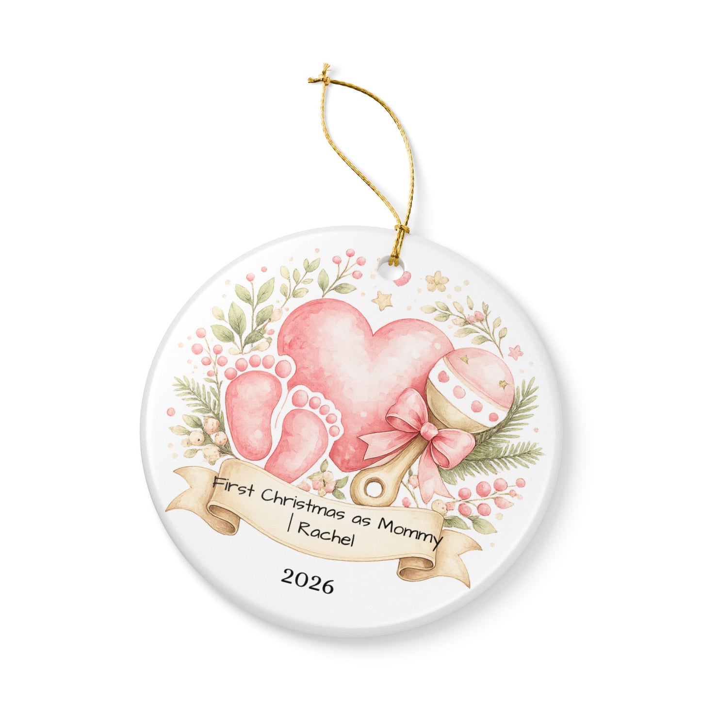First Christmas as Mom Ornament 2026 Personalized, New Mom Ceramic Keepsake with Name, New Mom Gift, Baby Shower Gift
