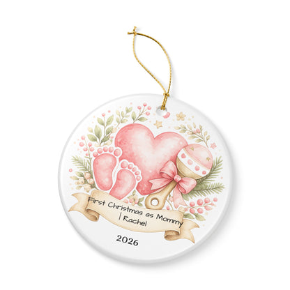 First Christmas as Mom Ornament 2026 Personalized, New Mom Ceramic Keepsake with Name, New Mom Gift, Baby Shower Gift