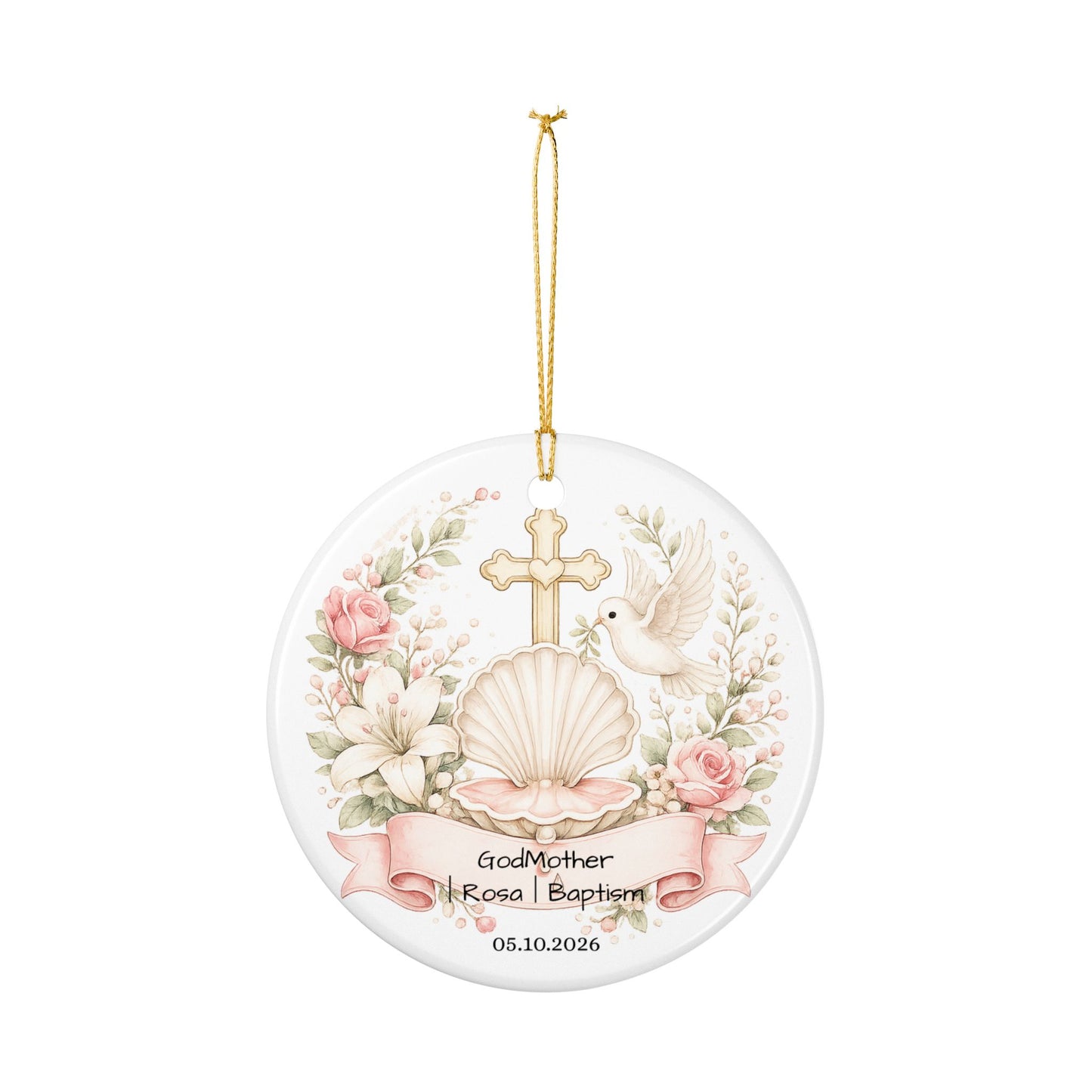 Baptism Godmother Ornament Personalized, Ceramic Christening Keepsake with Name Date, Godmother Baptism Gift 2026