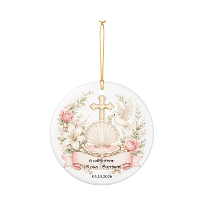 Baptism Godmother Ornament Personalized, Ceramic Christening Keepsake with Name Date, Godmother Baptism Gift 2026
