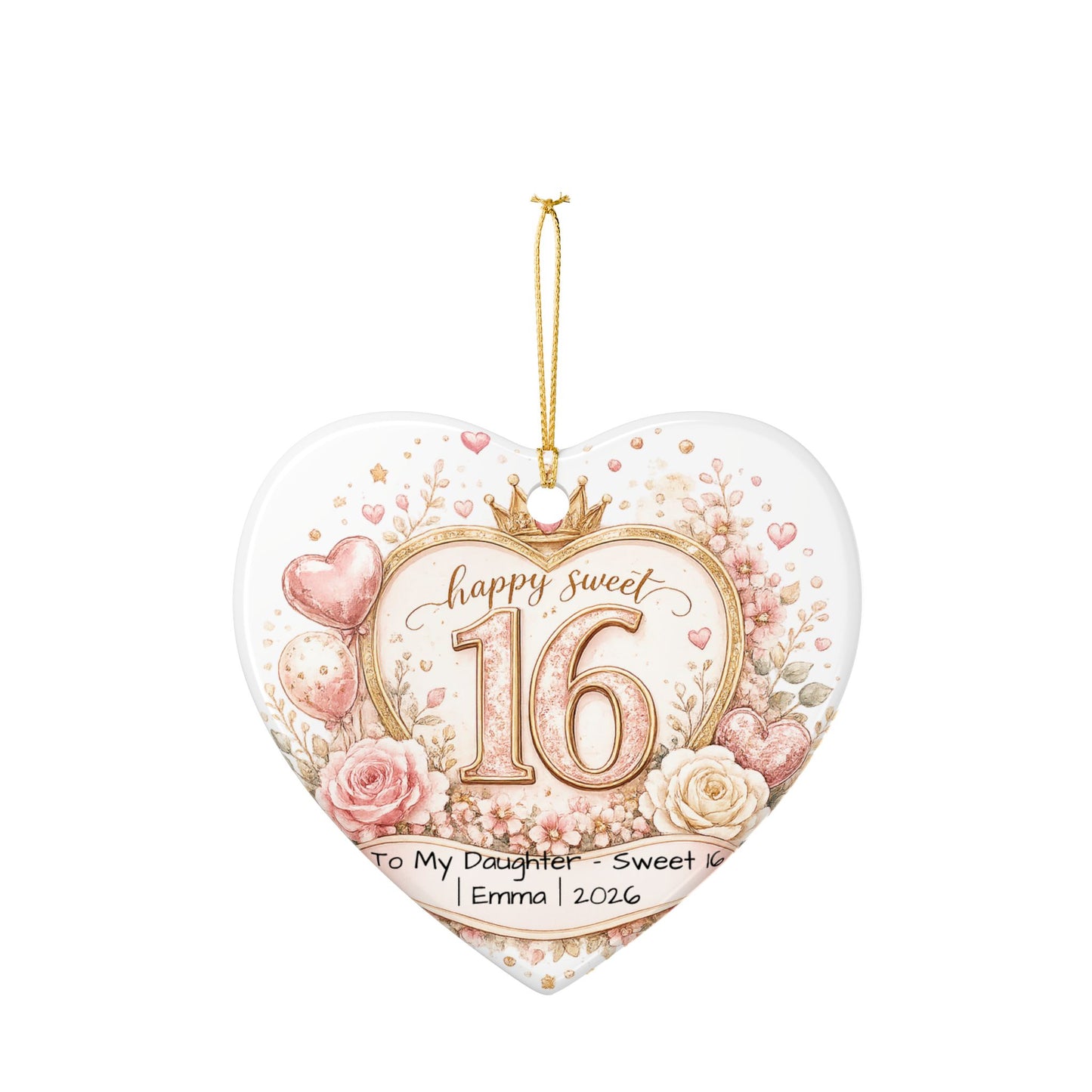Sweet 16 Daughter Christmas Ornament Personalized with Name Year, Ceramic Keepsake, 16th Birthday Gift from Mom 2026