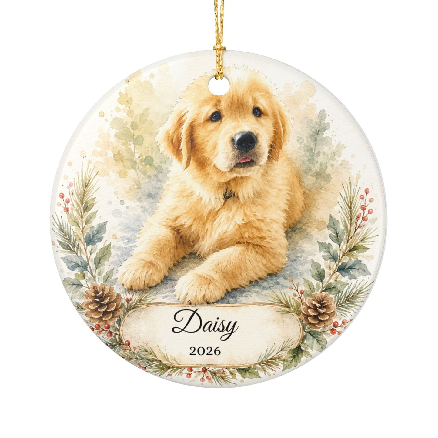 Golden Retriever Puppy Ornament | Ceramic Pet Memorial Christmas Ornament