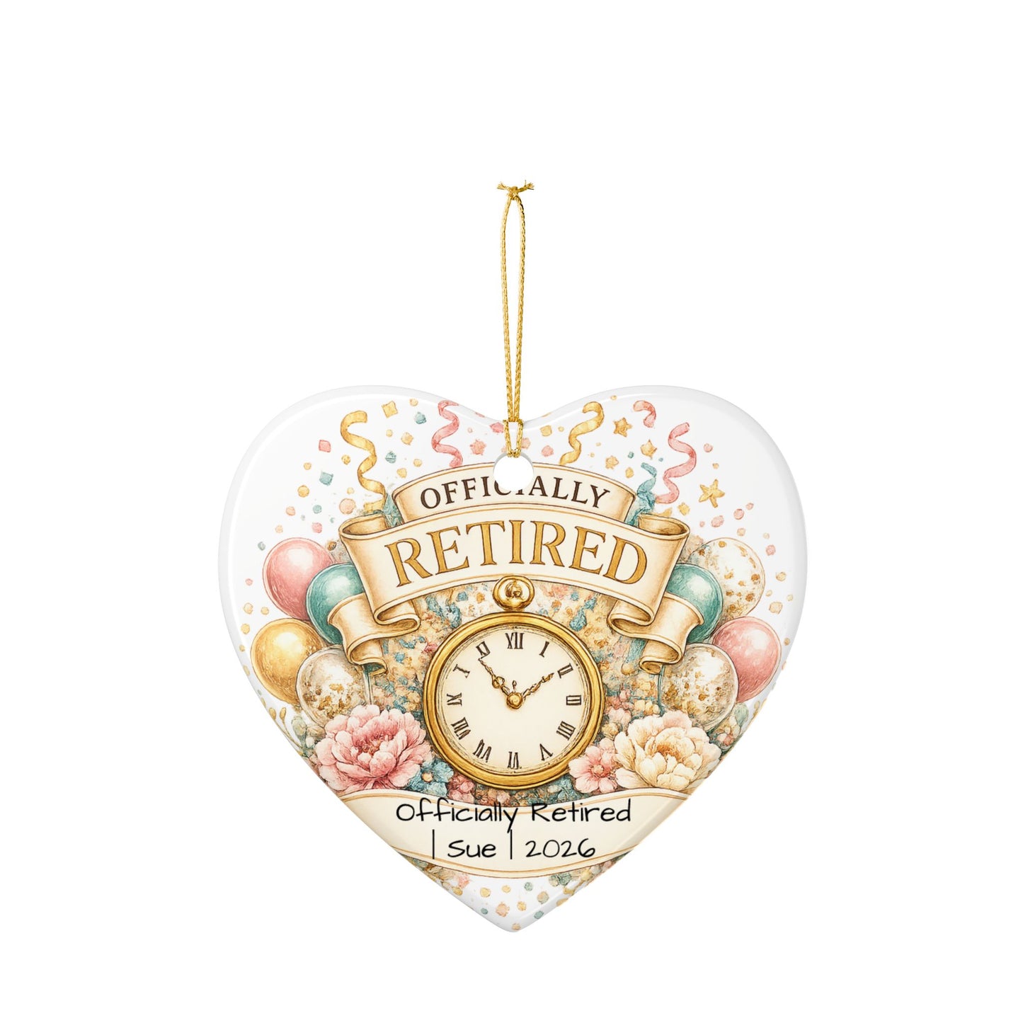 Officially Retired Christmas Ornament 2026 Personalized with Name, Ceramic Keepsake, Retirement Gift for Coworker