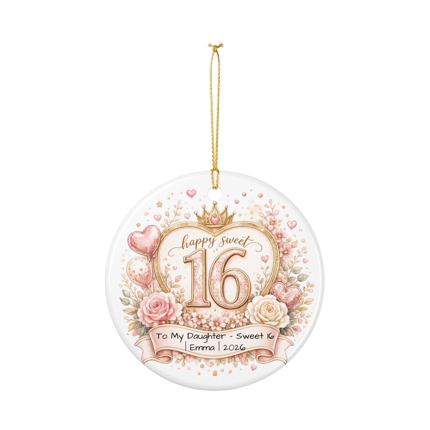 Sweet 16 Daughter Christmas Ornament Personalized with Name Year, Ceramic Keepsake, 16th Birthday Gift from Mom 2026