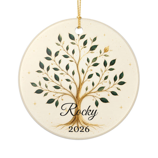 Gold Olive Tree with Name & Year Ceramic Ornament | Heart Ornament