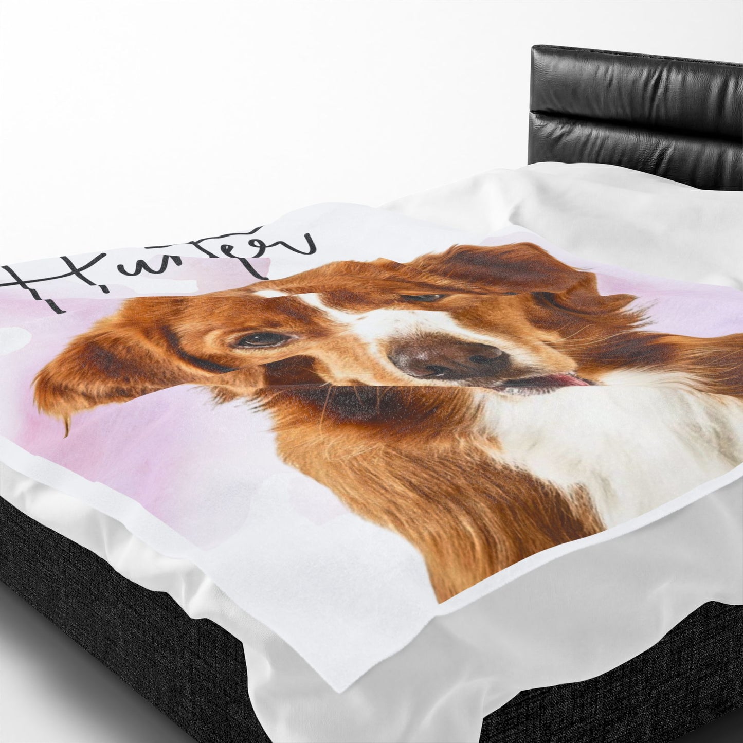 Personalized Dog Portrait Velveteen Plush Blanket | Custom Name Pet Blanket