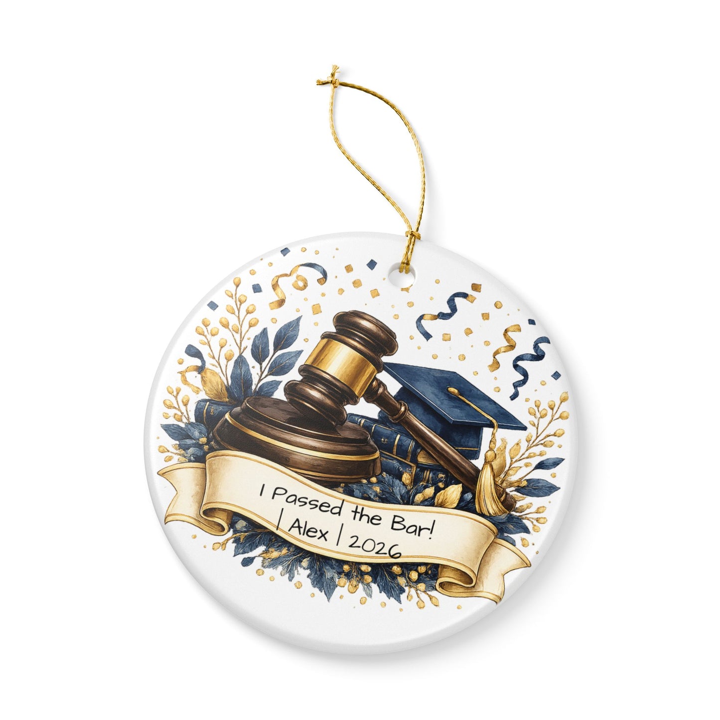 Passed the Bar Ornament 2026 Personalized, Ceramic Keepsake with Name, New Lawyer Gift, Bar Exam Passed Gift
