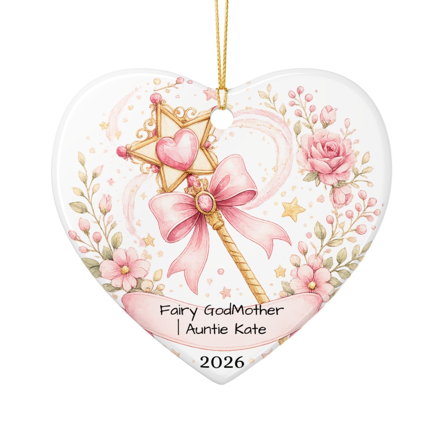 Fairy Godmother Christmas Ornament Personalized, Cute Ceramic Keepsake with Name, Whimsical Godmother Gift 2026
