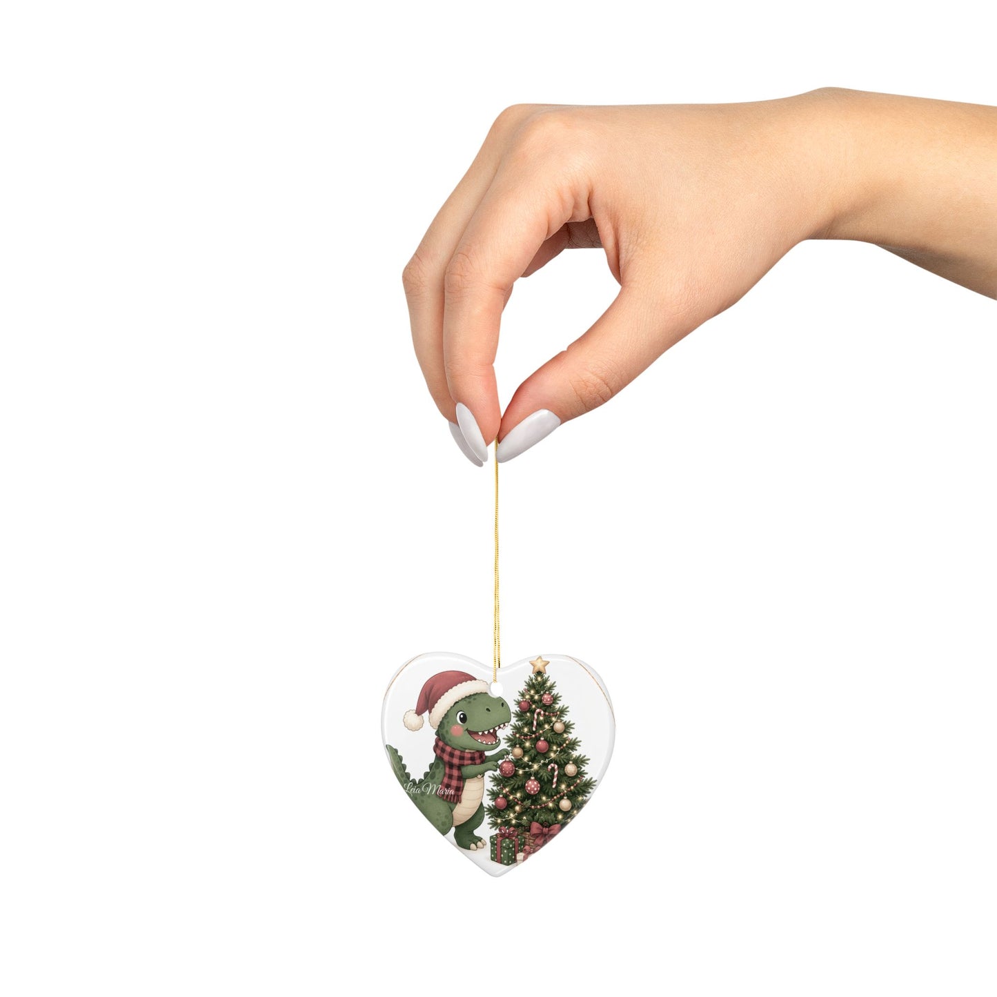 Cute Dino with Santa Hat Christmas Tree Ornament | Ceramic Ornament