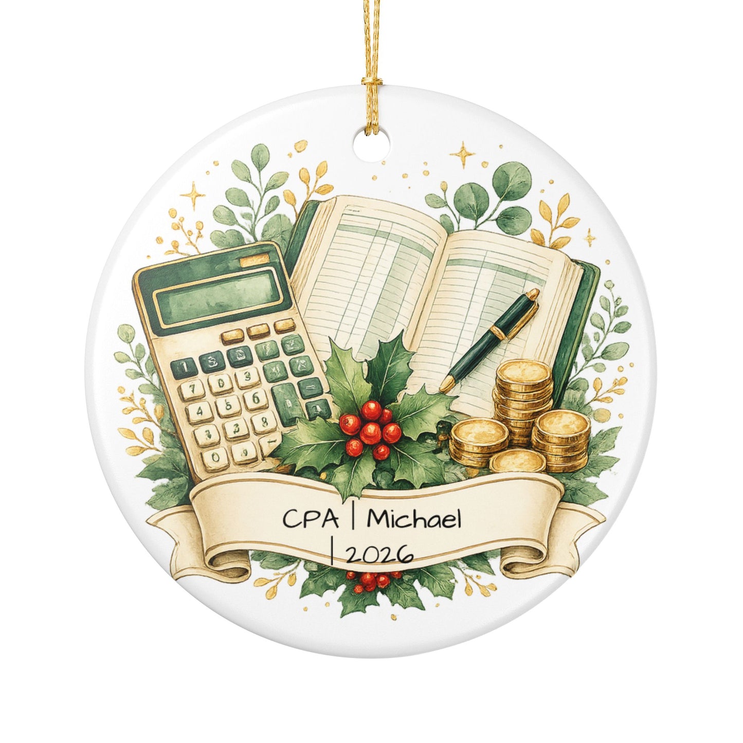 CPA Christmas Ornament Personalized with Name, Ceramic Keepsake, Accountant Gift, Certified Public Accountant Gift 2026