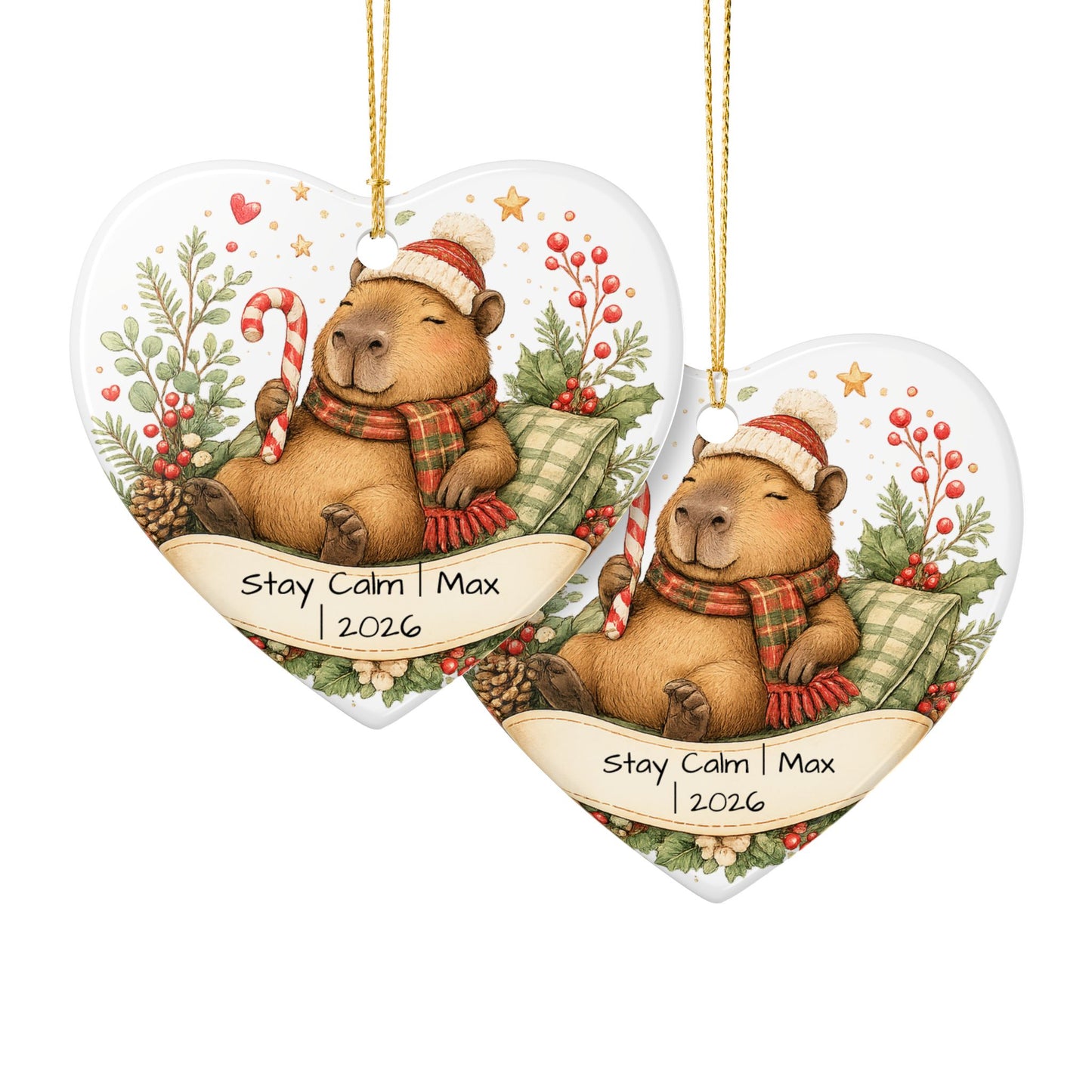 Funny Capybara Christmas Ornament Personalized with Name, Cute Ceramic Keepsake, Stay Calm Capybara Gift 2026