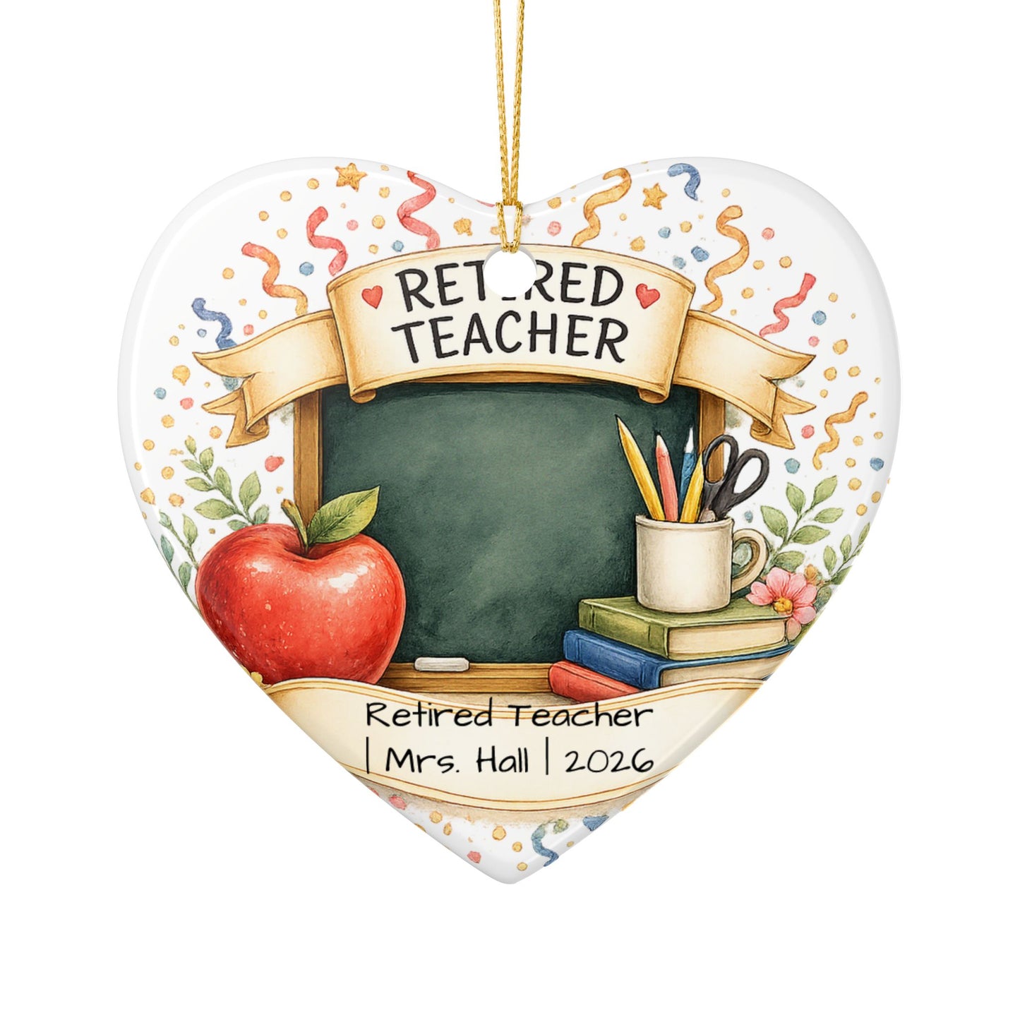 Retired Teacher Christmas Ornament 2026 Personalized, Ceramic Keepsake with Name, Teacher Retirement Gift 2026