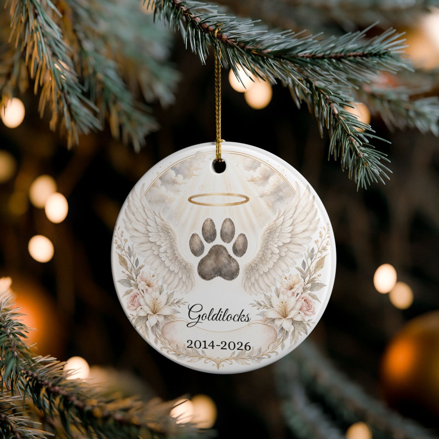 Pet Memorial Ornament Personalized, Paw Print Angel Wings Keepsake with Name, Dog Cat Loss Sympathy Gift, Remembrance
