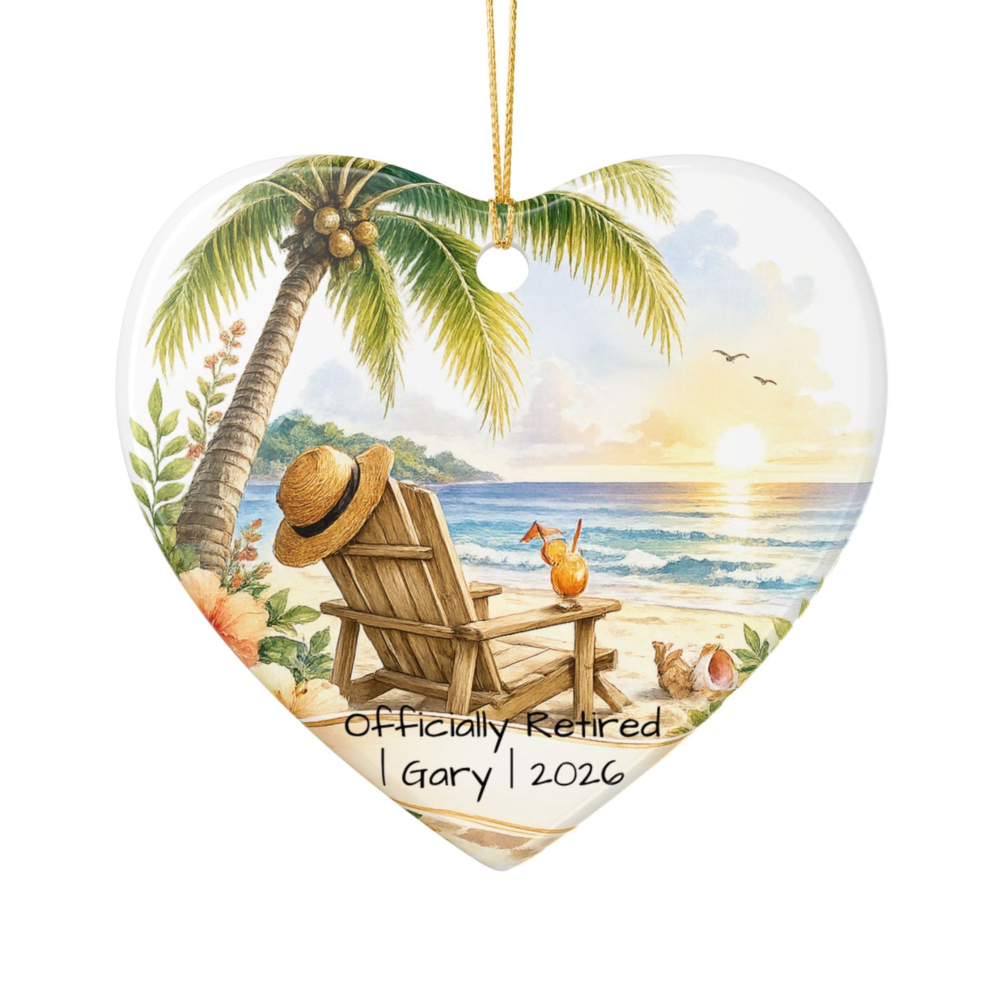Retirement Christmas Ornament 2026 Personalized with Name, Beach Ceramic Keepsake, Officially Retired Gift, Coworker
